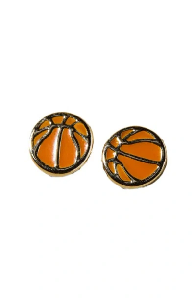 Nickel & Suede Basketball Stud Earrings In Orange