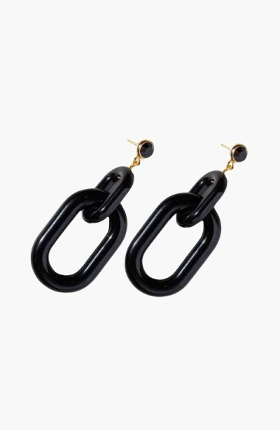 Nickel & Suede Bianca Acrylic Chain Earrings In Black