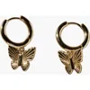 Nickel & Suede Butterfly Huggies