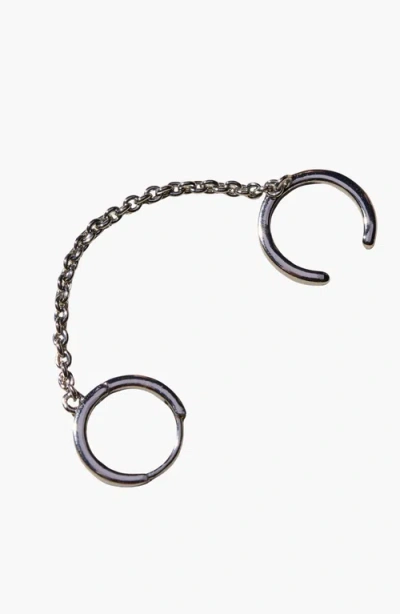 Nickel & Suede Chain Huggie Earring With Cuff In Metallic