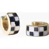 Nickel & Suede Checkered Enamel Huggies