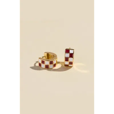 Nickel & Suede Checkered Enamel Huggies In Multi