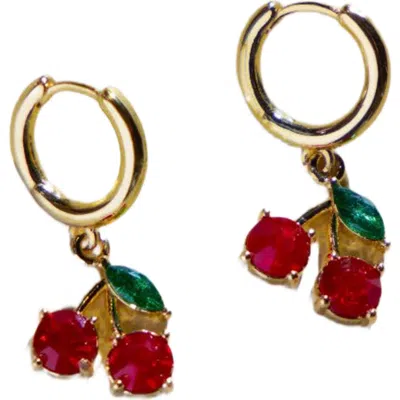 Nickel & Suede Cherry Huggies Earrings In Red