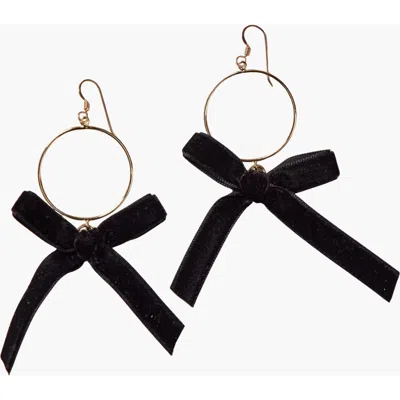 Nickel & Suede Clara Bow Earrings In Black Velvet