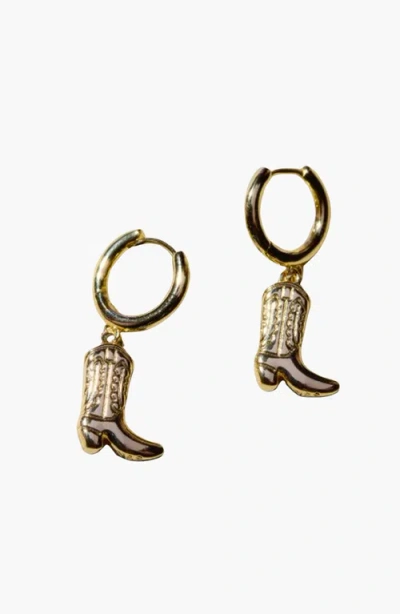 Nickel & Suede Cowgirl Boot Huggies Earrings In Gold