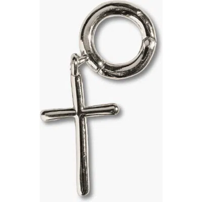Nickel & Suede Cross Charm In Silver