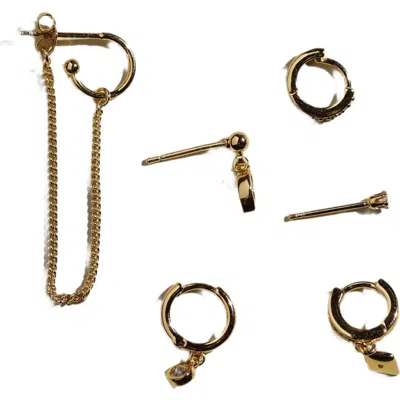 Nickel & Suede Dainty Earrings Set In Assorted Gold