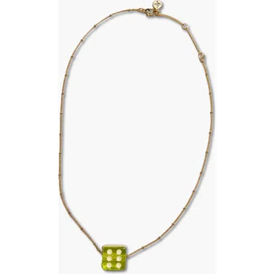 Nickel & Suede Dice Charm Necklace In Green