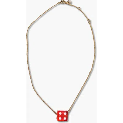 Nickel & Suede Dice Charm Necklace In Red