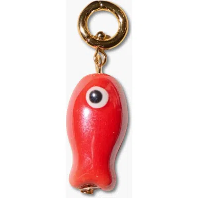 Nickel & Suede Fish Charm In Gold