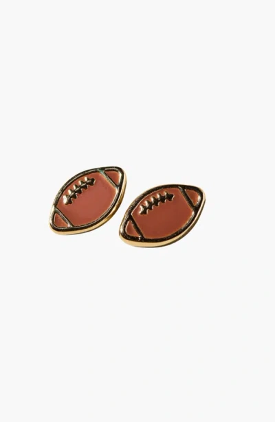Nickel & Suede Football Stud Earrings In Brown