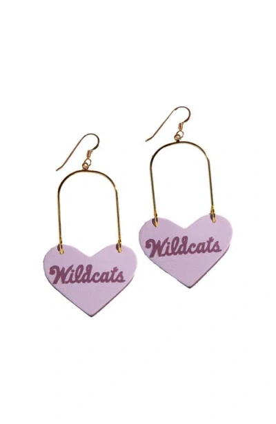 Nickel & Suede Kansas State University Wildcat Heartthrobs Earrings In Lavender/gold