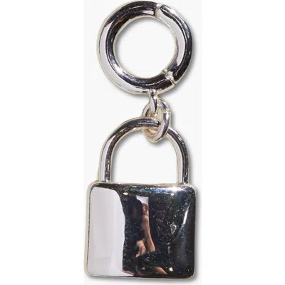 Nickel & Suede Lock Charm In Silver