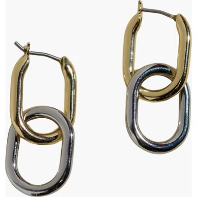 Nickel & Suede Mixed Metal Chain Link Hoop Earrings In Gold/silver