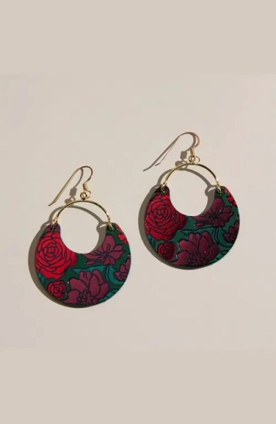Nickel & Suede Ninas Earrings In Red Midnight Floral