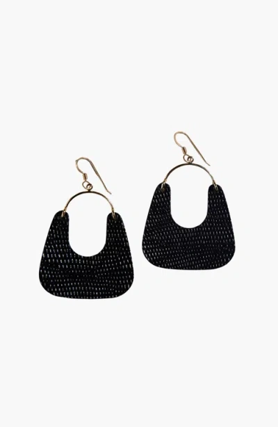 Nickel & Suede Noras Leather Earrings In Black