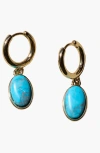 Nickel & Suede Oval Stone Huggies In Turquoise/gold