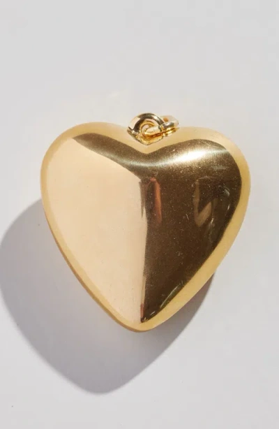 Nickel & Suede Oversized Heart Charm In Gold