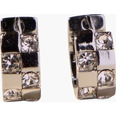 Nickel & Suede Pavé Checkered Huggies In Gold
