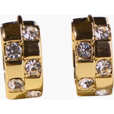 Nickel & Suede Pavé Checkered Huggies In Gold