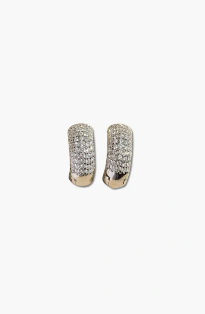 Nickel & Suede Pavé Dome Huggies In Gold