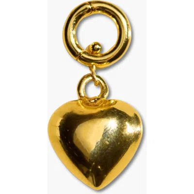 Nickel & Suede Puffy Heart Charm In Gold
