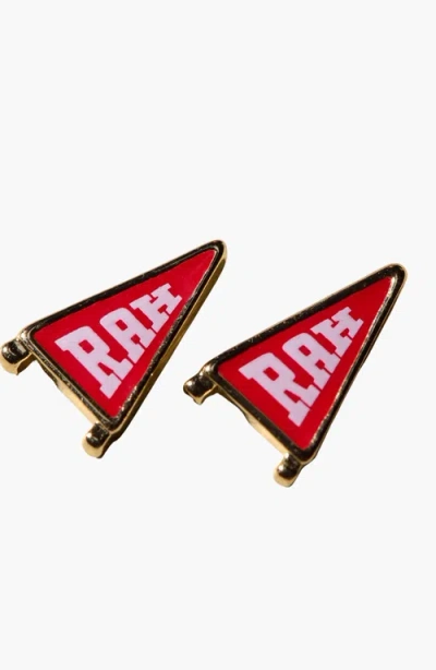 Nickel & Suede Rah Pennant Stud Earrings In Red