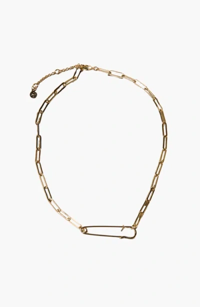 Nickel & Suede Safety Pin Necklace In Metallic