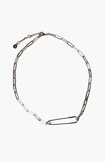 Nickel & Suede Safety Pin Necklace In Gold