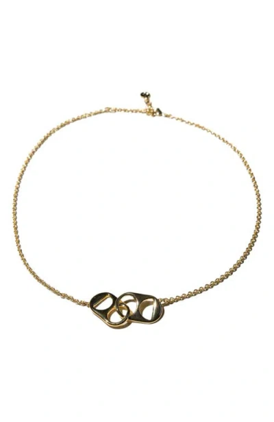 Nickel & Suede Soda Tab Necklace In Gold