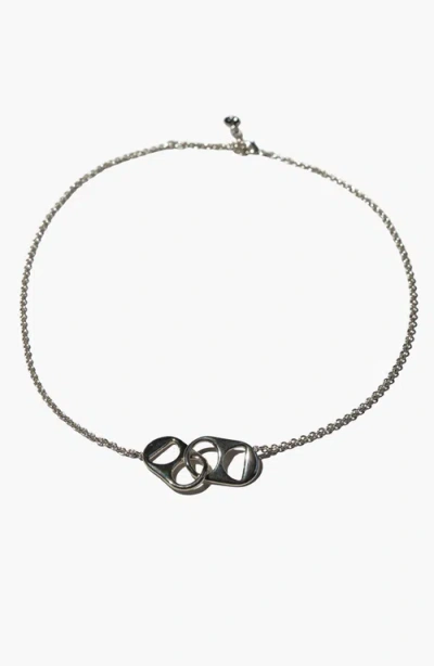 Nickel & Suede Soda Tab Necklace In Metallic