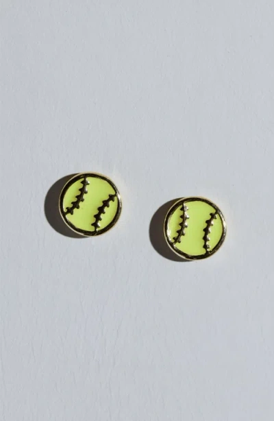 Nickel & Suede Softball Stud Earrings In Gold