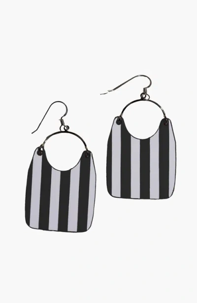 Nickel & Suede Stripe Charlies Earrings In Black/silver