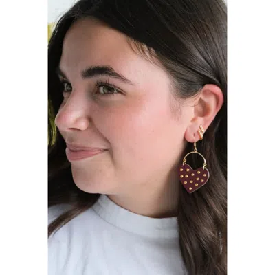 Nickel & Suede Studded Harlow Earrings In Brown