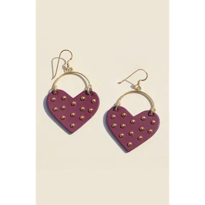 Nickel & Suede Studded Harlow Earrings In Brown
