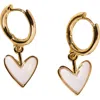 Nickel & Suede Sweetheart Huggie Earrings In Gold