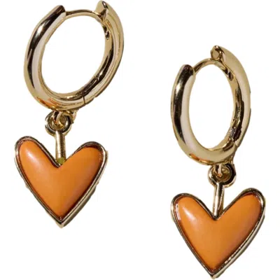 Nickel & Suede Sweetheart Huggie Earrings In Orange Stone/gold Metal