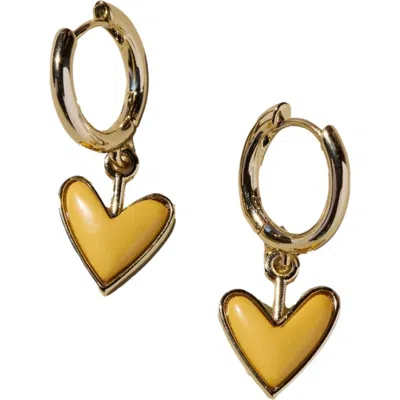 Nickel & Suede Sweetheart Huggie Earrings In Yellow Stone/gold Metal