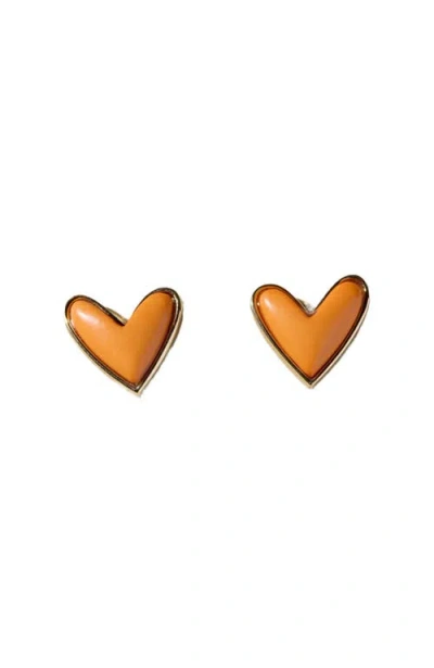 Nickel & Suede Sweetheart Stud Earrings In Brown