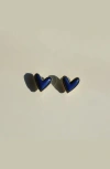 Nickel & Suede Sweetheart Stud Earrings In Navy