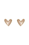 Nickel & Suede Sweetheart Stud Earrings In Rose Quartz