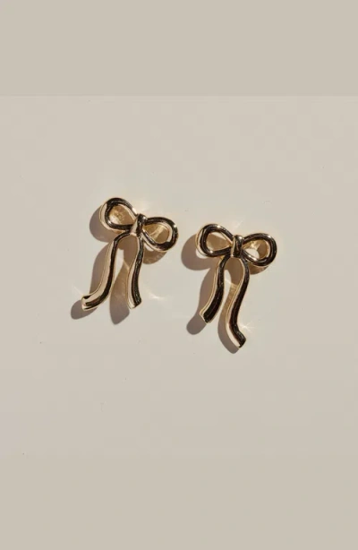Nickel & Suede Vintage Bow Stud Earrings In Gold