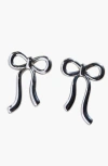 Nickel & Suede Vintage Bow Stud Earrings In Silver