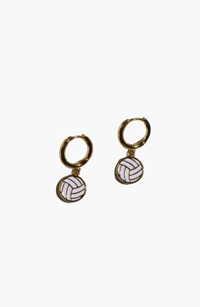 Nickel & Suede Volleyball Huggie Earrings In Gold