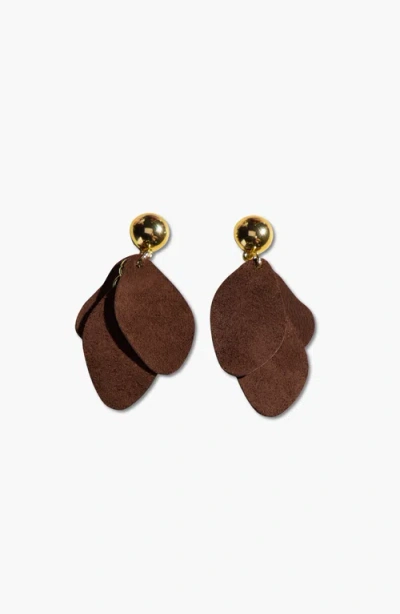 Nickel & Suede Weston Leather Earrings In Brown