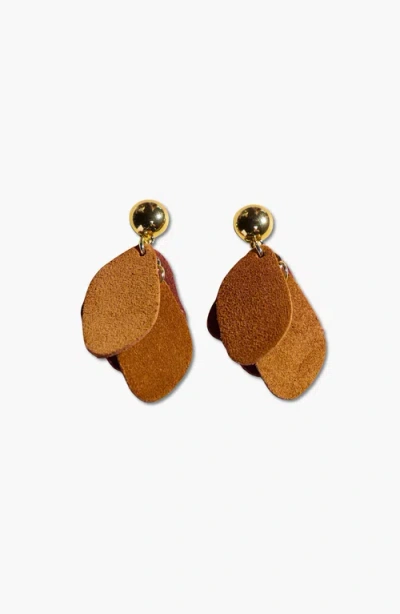 Nickel & Suede Weston Leather Earrings In Brown