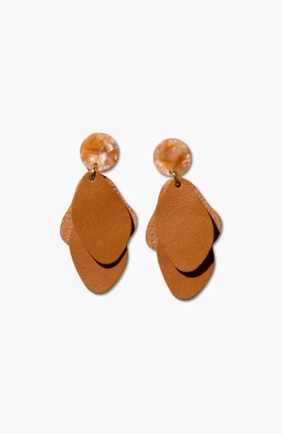 Nickel & Suede Weston Leather Earrings In Brown