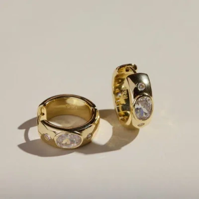 Nickel & Suede Wide Cz Bezel Hoop Earrings In Gold