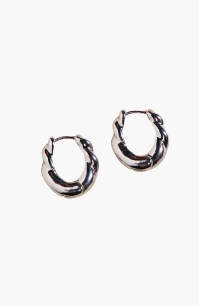 Nickel & Suede Wide Twist Hoop Earrings In Gray