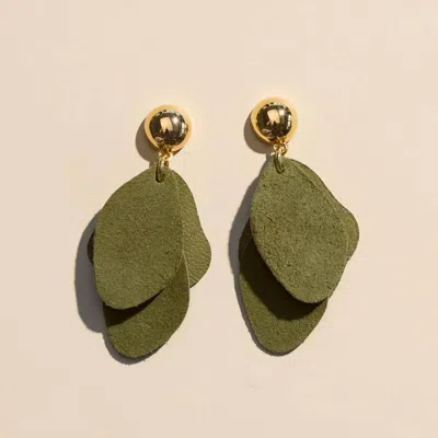 Nickel & Suede Women's Weston Earrings In Olive In Green